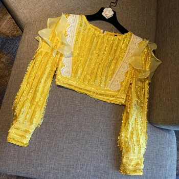 

HIGH STREET 2020 Newest Fashion Designer Blouse Women's Long Sleeve Tassel Ruffle Crop Blouse Tops