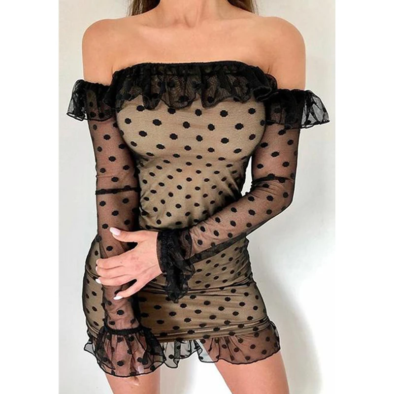 black and white polka dot bodycon dress