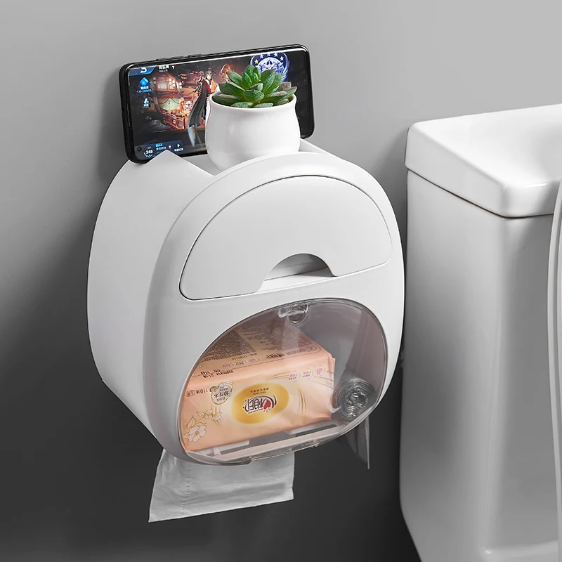 

045 Wall hanging press open waterproof transparent tissue box with drawer can put mobile phone shelf Tissue case