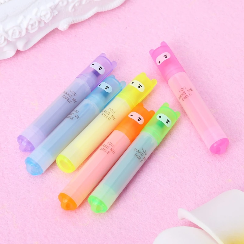 6x Корейская креативная мини хайлайтер Милая мультяшная маркировочная ручка канцелярская