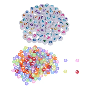 

200Pcs Letter Beads Bracelet Round Plastic Beads & 200Pcs Round Pearl Alphabet Letter Plastic Multicolor 7Mm