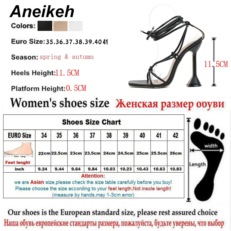 Aneikeh Summer Woman Shoes Sandals Basic Pu Fashion Cross-tied Spike Heels Lace-Up Party Pumps size 35-42 Black White Apricot Women Sandals Women High Heels Pumps