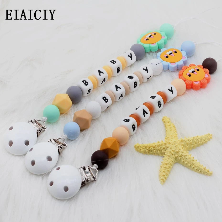 

Newest Personalized Name Handmade Silicone Pacifier Chains Safety Teething Teether Eco-friendly Pacifier Clips Holder Chain