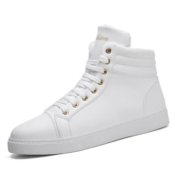 

New Fashion Men Boots For Men Ankle Boots High Top Lace Up Breathable Leather Boots Casual Men Shoes Warm Plush White Shoes 44