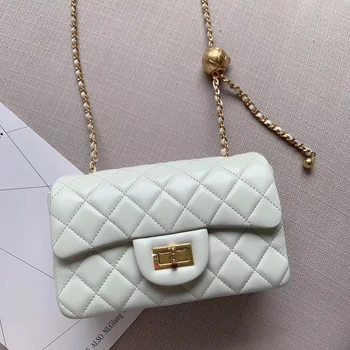 

DOYUTIG Summer New Style Women's Genuine Leather Diamond Pattern Crossbody Bags Female Adjustable Length Metal Chains Bags F808