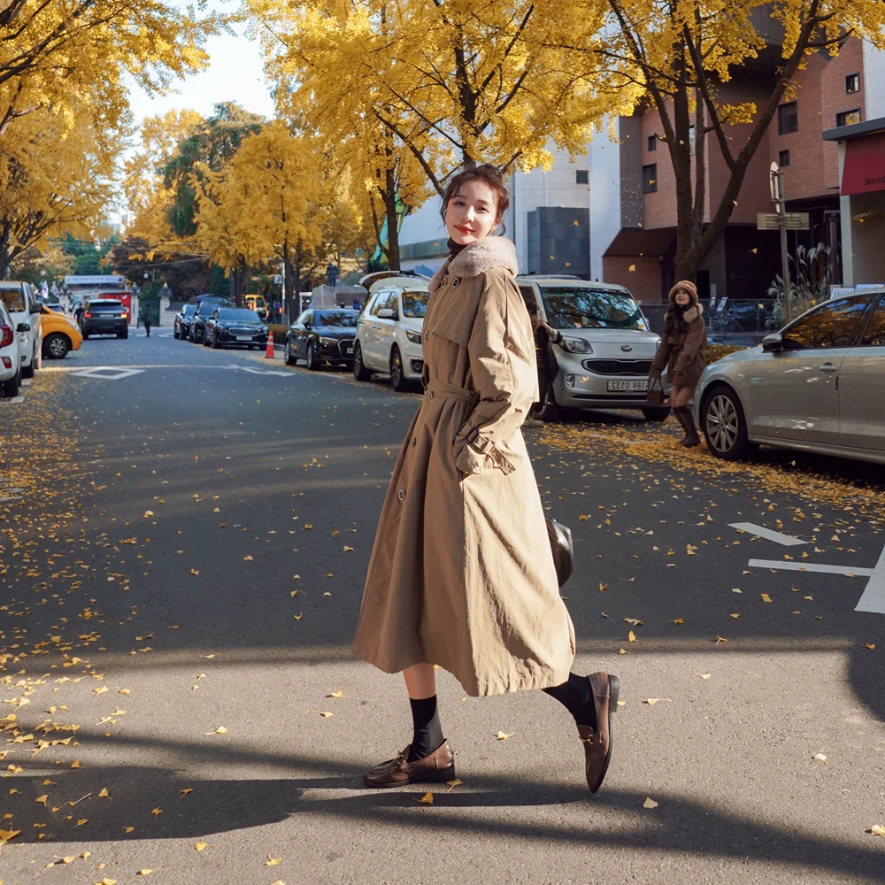 

Photo Shoot Windbreaker Large Fur Collar Long Workwear Cotton Overcoat 2019 Winter New Style Retro Double Breasted Cotton Coat W