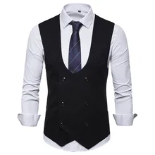 С декоративным узором на спине мужской повседневный двубортный жилет с u-образным воротником 9708