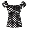 2022 Retro Vintage 50s Tops Black Summer Short Sleeve Polka Dot Printed Cotton Shirts Slash Neck Pin Up Short Women's Blouses ► Photo 2/6