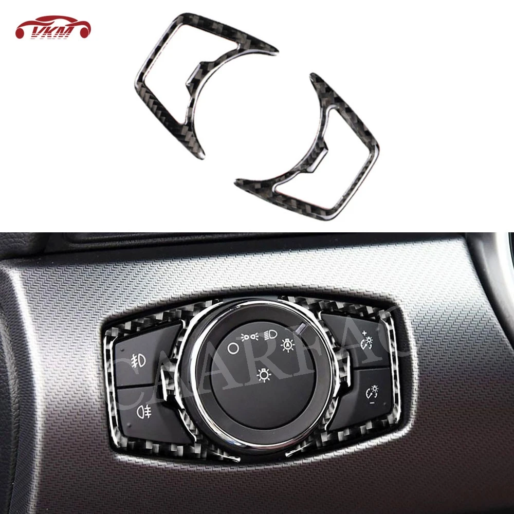 

Carbon Fiber Car Headlight Switch Buttons Decorative Frame Covers For Ford Mustang 2015 -2019 Car Styling