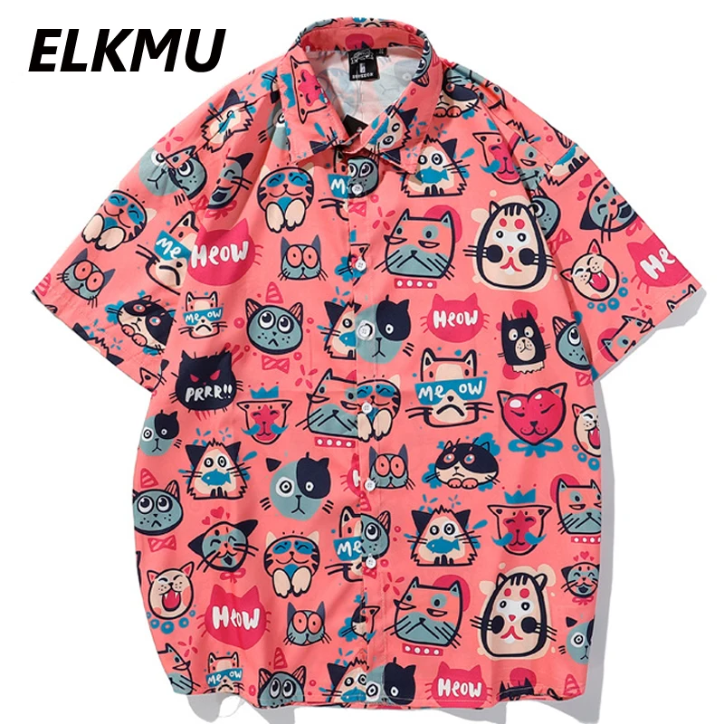 ELKMU 2021 летняя рубашка Мужская Уличная одежда хип-хоп забавные мультяшные