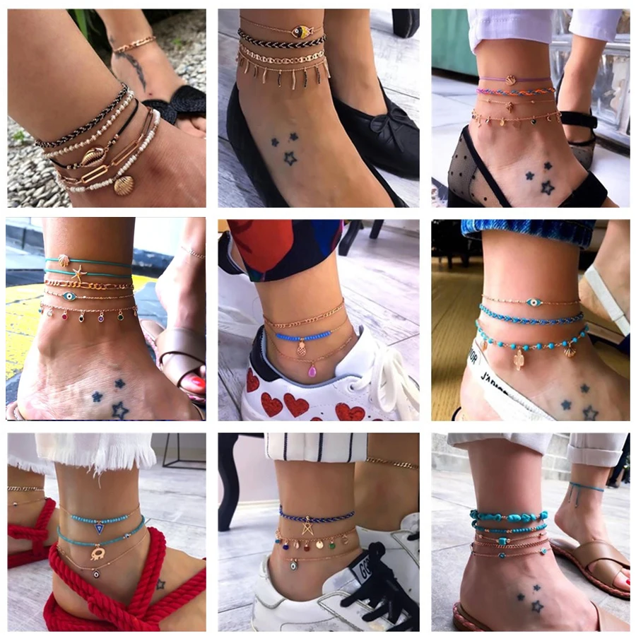 Ножной браслет docona в стиле бохо Женский многослойный Ювелирный Комплект из
