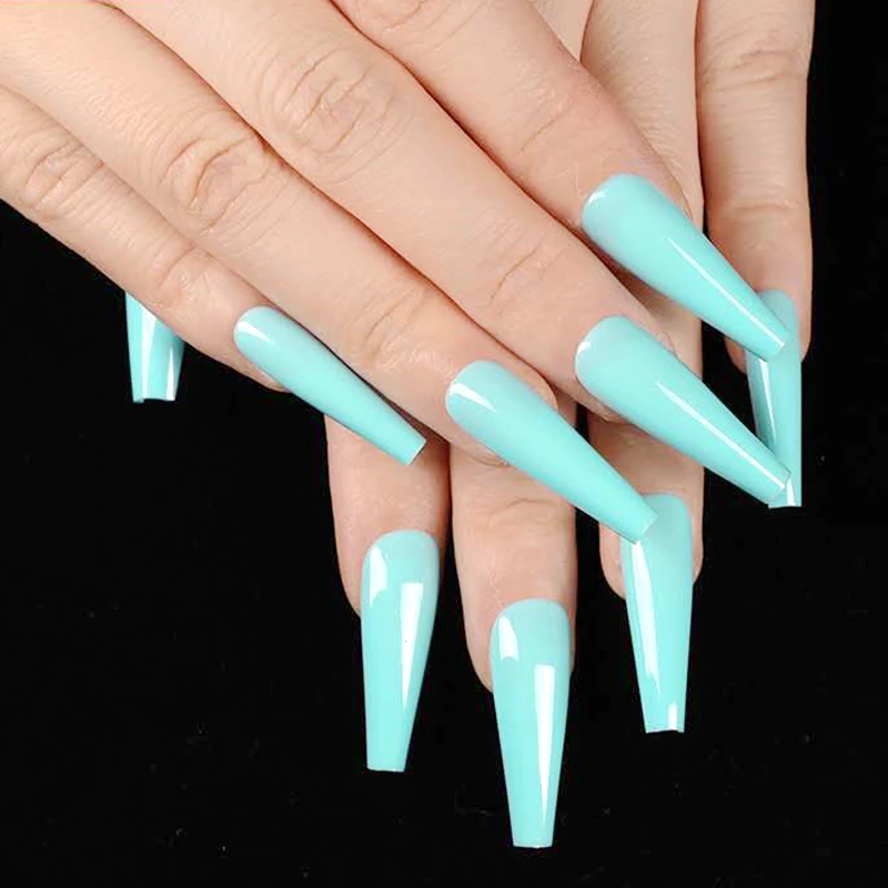 

24Pcs Bright Blue Green Artificial Fake Nail For Design Long Ballerina Stiletto False Nail UV Gel Polish Surface Manicure Tool