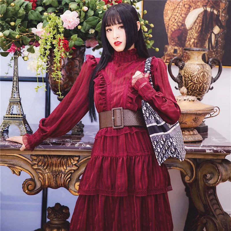 Most Popular r8bvT TWOTWINSTYLE Bohemian Ruffle Dress For Women Stand Collar Lantern Long Sleeve High Waist Dresses Female 2019 Autumn Fashion New Most Popular r8bvT TWOTWINSTYLE Bohemian Ruffle Dress For Women Stand Collar Lantern Long Sleeve High Waist Dresses Female 2019 Autumn Fashion New