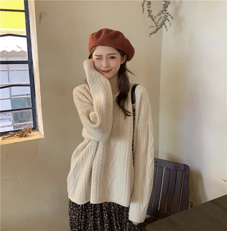 

Photo Shoot 2019 WOMEN'S Dress Winter Sweet Loose Linen Flower Color Soft Waxy Solid Color Sweater Sweater + Floral Print Skirt