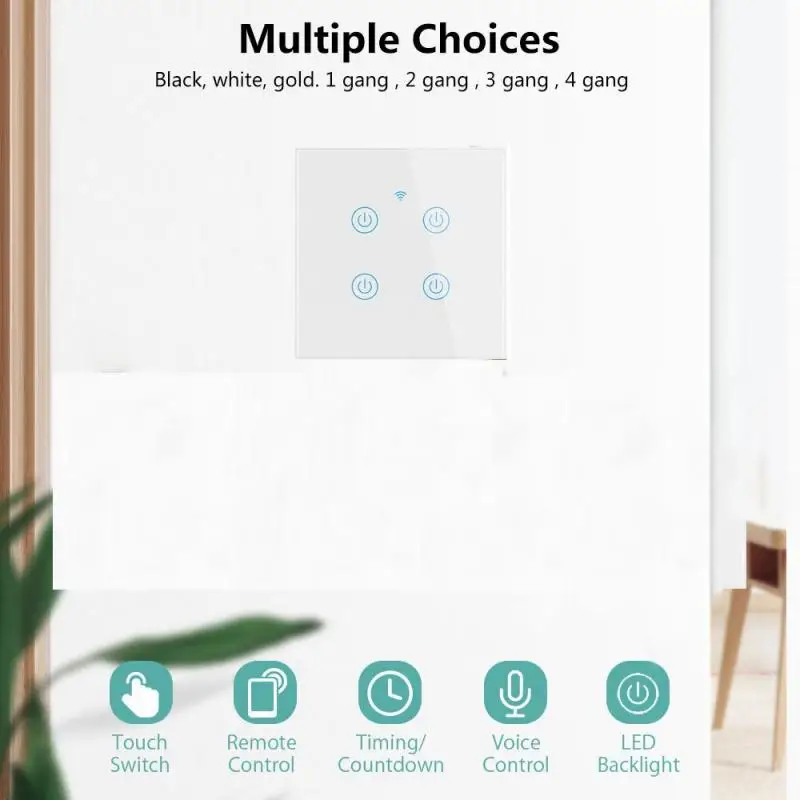 Wifi + Bluetooth Interruptor de Controle Plugue da ue Voz com Alto-falante Tuya 4 Gang Interruptor Inteligente Zero Fogo Único Branco Preto 1 - 2 3 2 voz com alto-falante inteligente zero fogo único branco preto plugue da ue