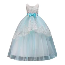 Платье для дня рождения и свадьбы с бантом; элегантное детское платье принцессы для маленьких девочек; платье без рукавов с блестками; От 4 до 12 лет