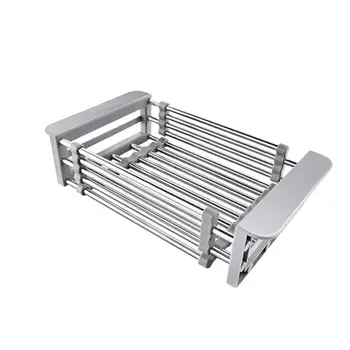 

Multifunctional Fruits And Vegetables Draining Rack Drain Basket Stainless Steel Telescopic Rectangular Sink Dish Rack Kitchen