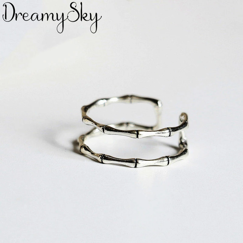 DreamySky, Boho, 925 пробы, серебряный слой, бамбуковые кольца для женщин, ювелирные изделия, Ретро стиль, большие античные кольца для девочек, рождественские подарки, Anillos