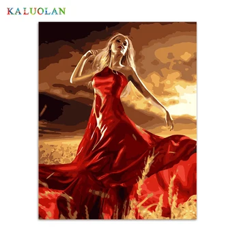 

Frameless painting by numbers paintquadros de parede para sala for living room modern abstract oil painting The girl in red Q163