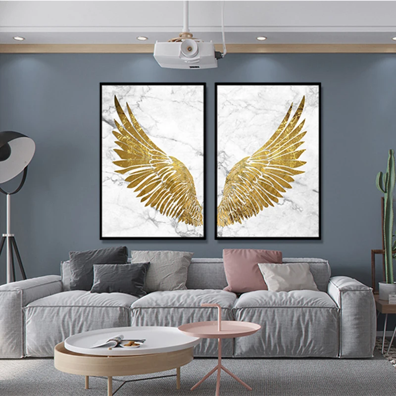 Скандинавские золотые бабочки и крылья, Картина на холсте, абстрактные плакаты и принты, настенные картины для гостиной, Куадрос, домашний декор