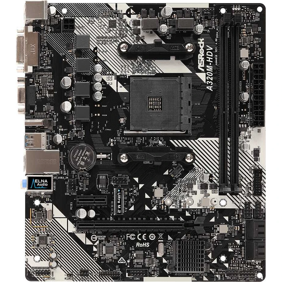 Материнская плата Asrock A320M-HDV R4.0 Soc-AM4 AMD A320 2xDDR4 mATX AC'97 8ch(7,1) GbLAN RAID+ VGA+ D