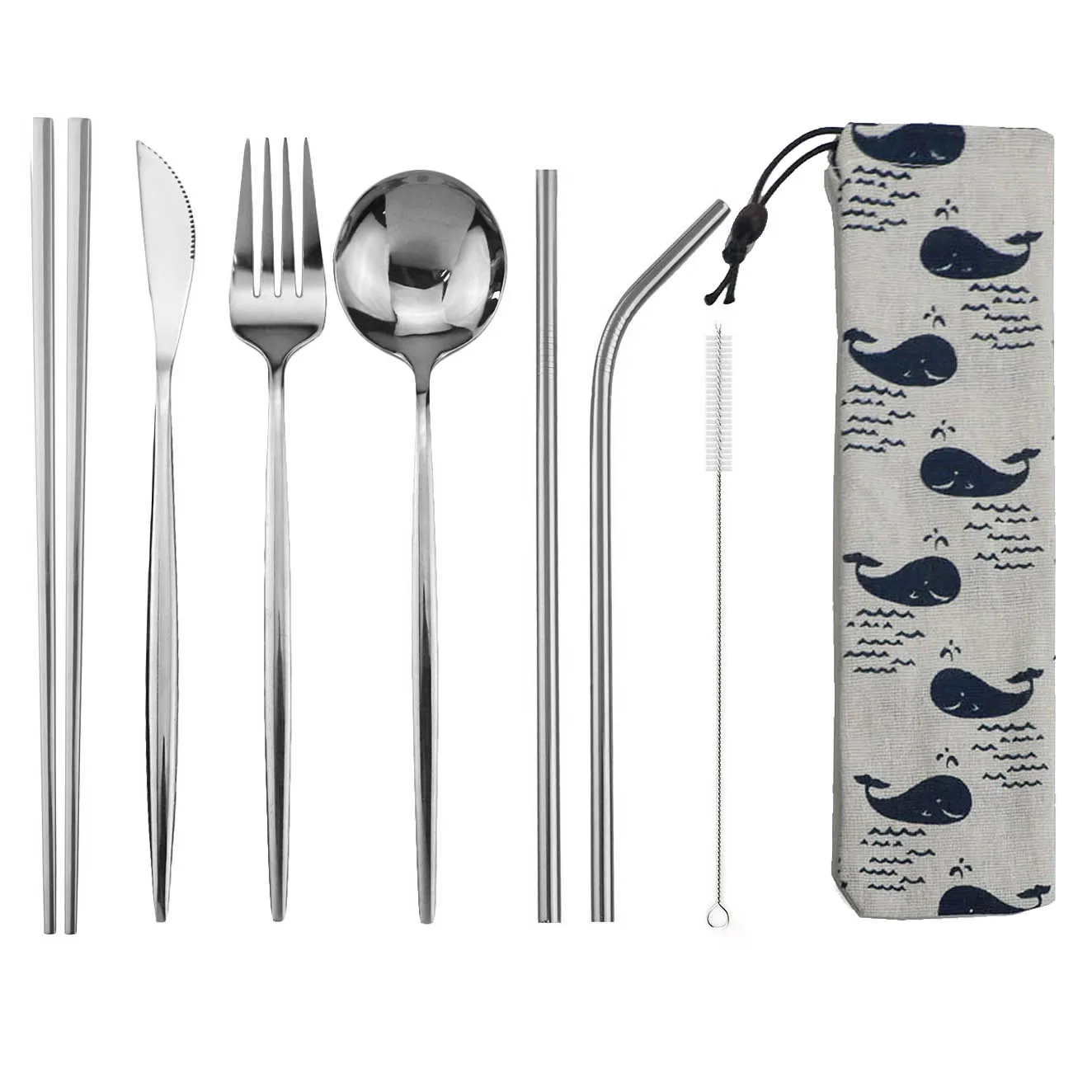 Cutlery set western style cutlery set picnic cutlery set stainless steel cutlery set picnic tableware camping cutlery set 8pcs Dinneware Set Portable Travel Blue Cutlery Set Stainless Steel Knife Fork Spoon Chopsticks Straw Silverware with Pouch