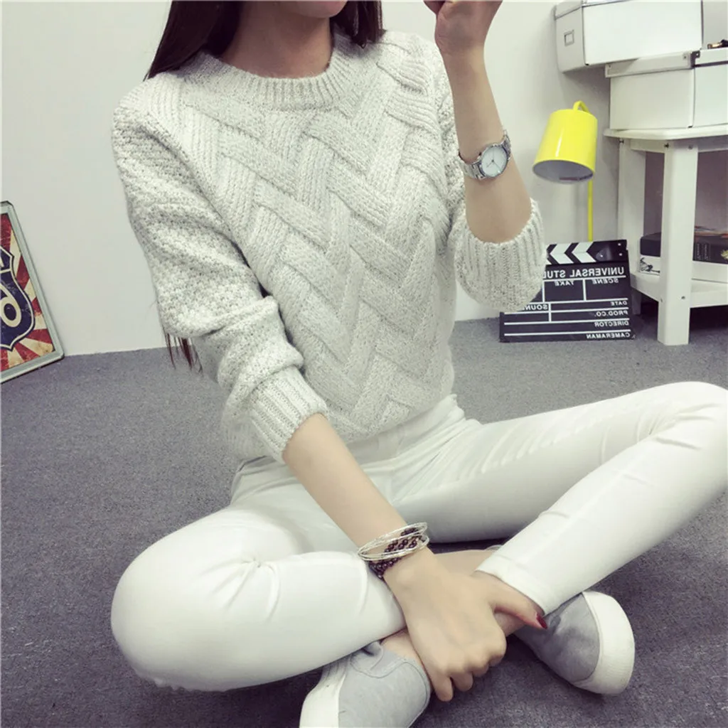 Women Sweater Lady Long Sleeve Casual Solid Autumn Winter Crochet Loose Knit Fashion Femme Jumper Streetwear | Женская одежда