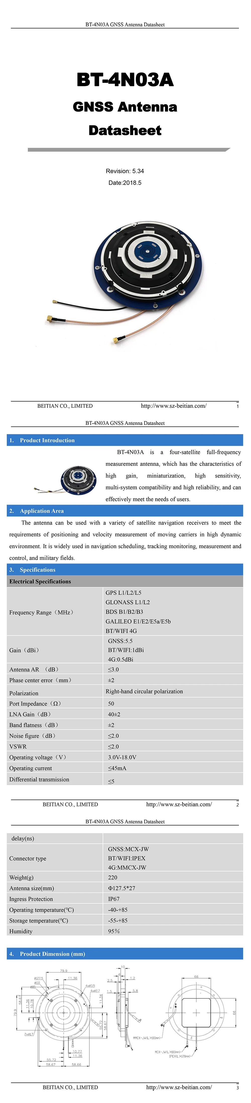 BEITIAN Полная частота GNSS Антенна gps GLO GAL BDS IRN BT wifi 4G комбинированная RTK геодезическая, BT-4N03A
