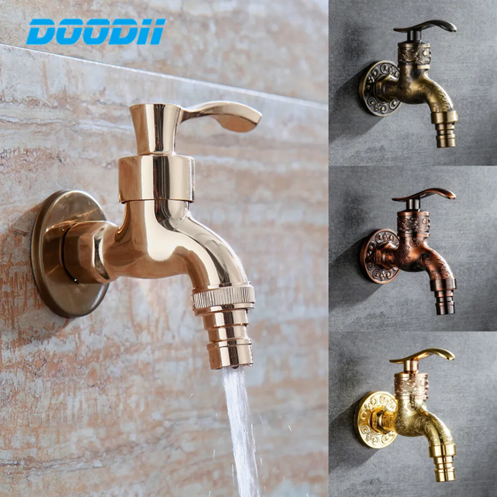 Kitchen Faucet Wall Mount Bibcock Antique Dragon Carved Brass Retro Small Tap Decorative Outdoor Garden Faucet Washing Machine Mop WC Taps