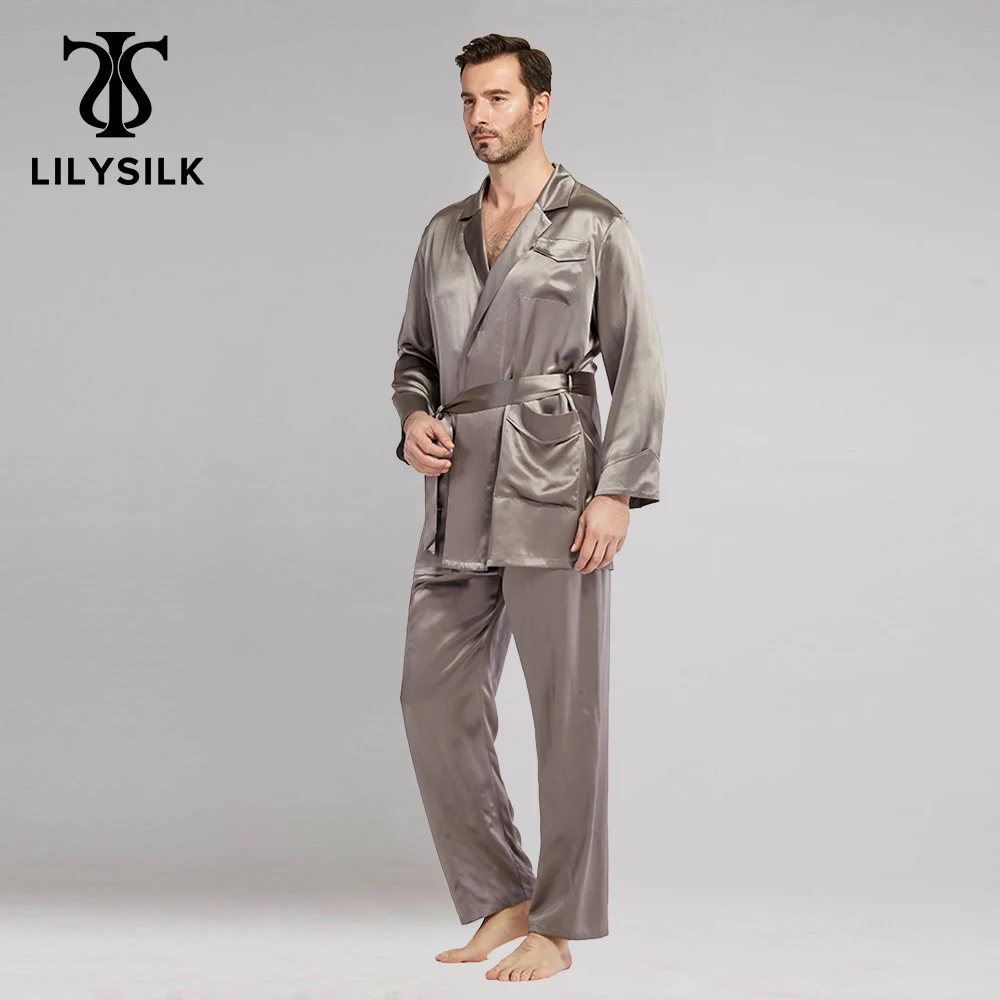 Пижамный комплект LILYSILK для мужчин шелковая пижама с длинным рукавом 22 Момми