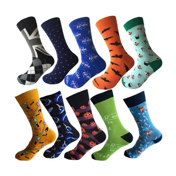 

Brand Quality Men Happy Socks Style Dolphin Bird Function Polka Dots Pattern Combed Cotton Calcetines Designer Dress Nolvety