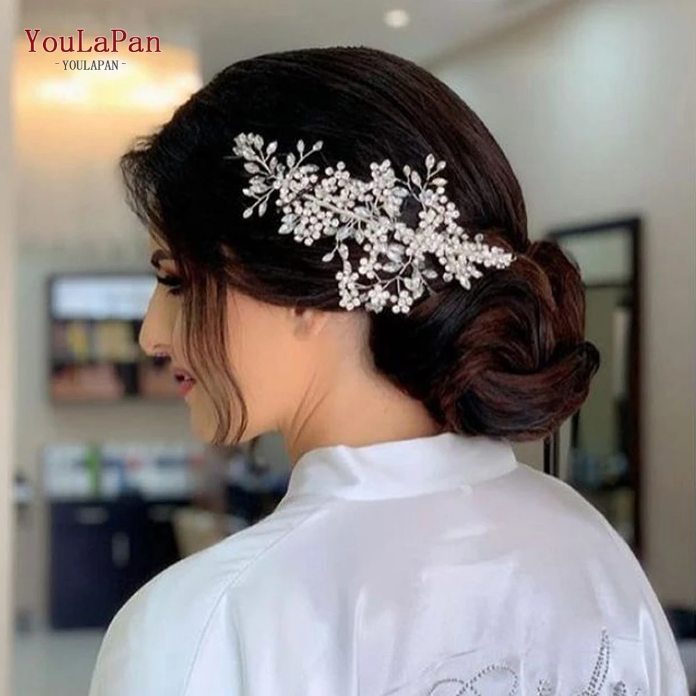 YouLaPan HP253 Bridal Headpiece Barrettes Hair Clips Vine Rhinestone Floral Wedding Hair Accessories Brides Hair Jewelry