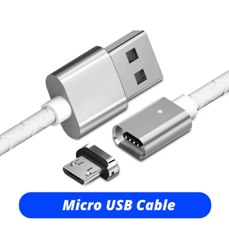 Магнитный Micro USB кабель для быстрой зарядки 3 А для мобильного телефона samsung Xiaomi, 1 м, магнитный Usb type-C, светодиодный кабель для зарядки и синхронизации данных - Цвет: White For Micro