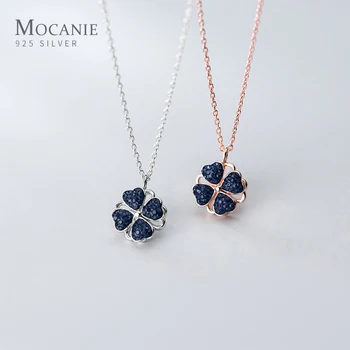 

Mocanie New 925 Sterling Silver Blue Stones Simple Flora Four Leaves Clover Pendant Neckalace for Women Link Chain Fine Jewelry