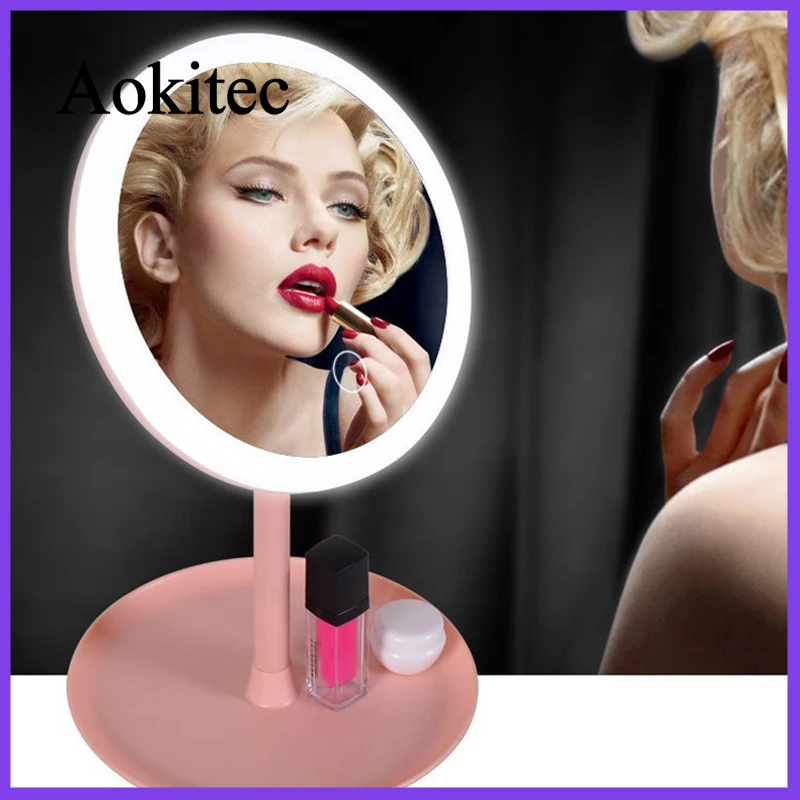  Makeup Mirror Led Light 5X Magnify Adjustable Table Mirror Make Up Vintage Pink Mini Storage Foldab