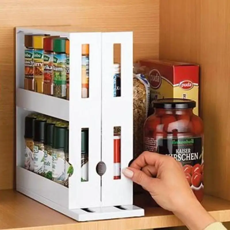 2 layer Rotatable Push pull Rack Food Storage Shelves Kitchen