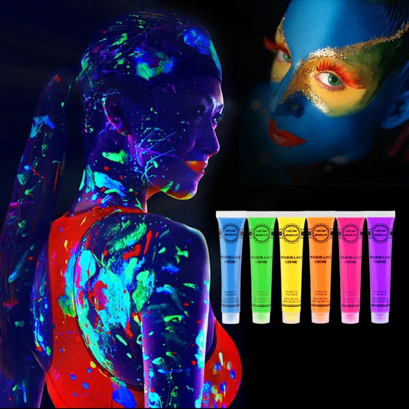 

2019 Colorful Makeup Face Painting Halloween Environmental Body Painting Intense Neon Face Beauty Body Paint Dance Festival Rave