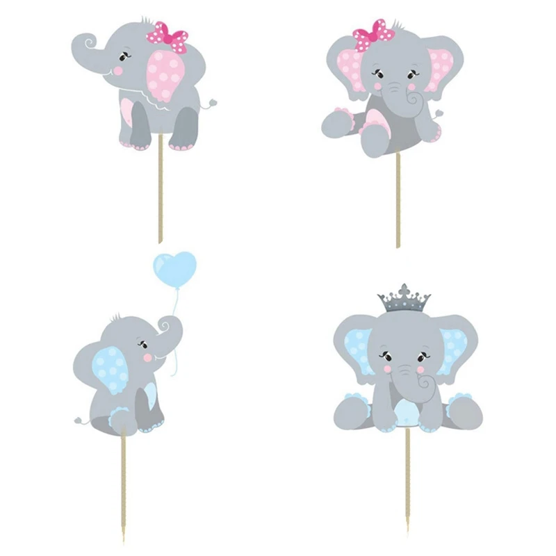 24 шт./лот любовь синий розовый слон День рождения Baby Shower детская вечеринка кекс