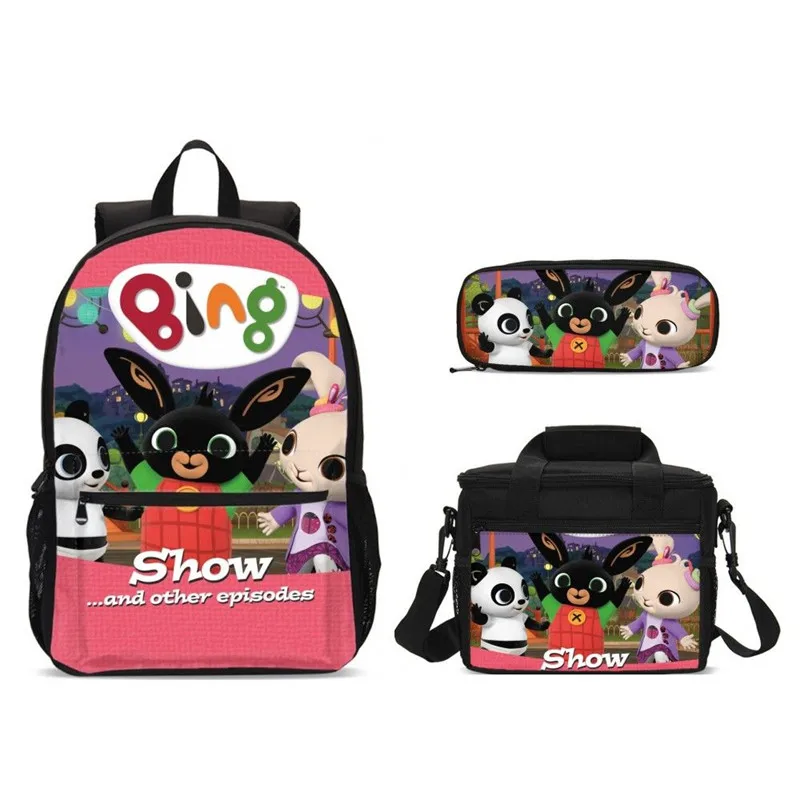 

Women 3Pcs/set School Backpacks Cartoon Bing Bunny Schoolbag Fashion Teenager Girls Boys Rucksack Moclila Food Box Shoulder Bag
