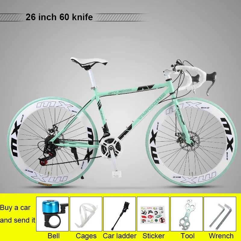 Bianchi 26 дюймов дорожный велосипед с фиксированной передачей Велосипед 24 скорости круассан СГИБ двойной дисковый тормоз шоссейные гонки взрослые мужчины и женщины студентов - Цвет: Bianchi