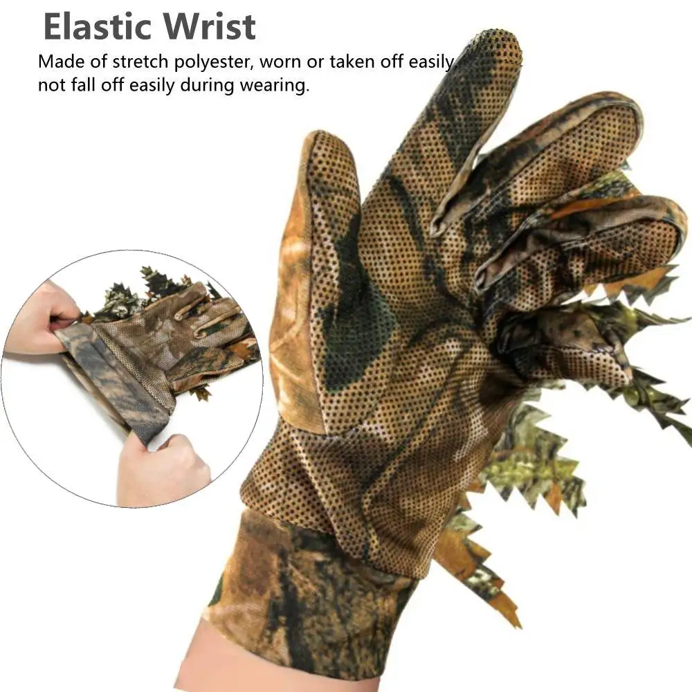 1 Pair 3D Leaf Camo Gloves Full Finger For Outdoor Hunting Fishing Shooting Camo Gloves Unisex Cycling Mittens sports gloves finger gloves tactical gloves