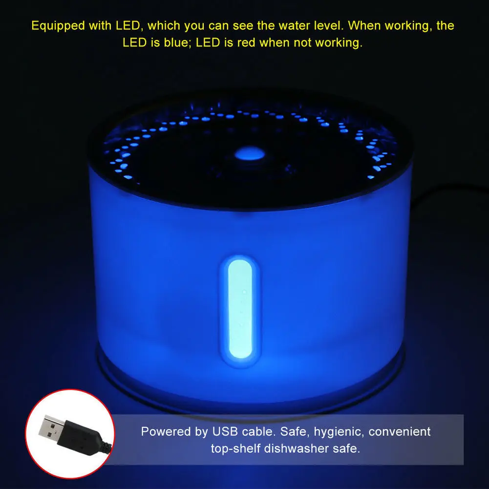 2.4L Automatic Pet Cat Water Fountain with LED Electric USB Dogs Cats Mute Drinker Feeder Bowl Pet Drinking Fountain Dispenser