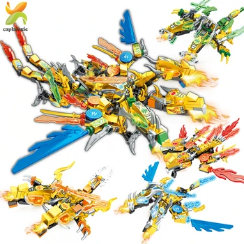

566pcs 4in1 Phantom Ninja Dragon Series Buiding Blocks Gold Three-Headed Dragon KAI JAY ZANE Figures Bricks Toys for Children