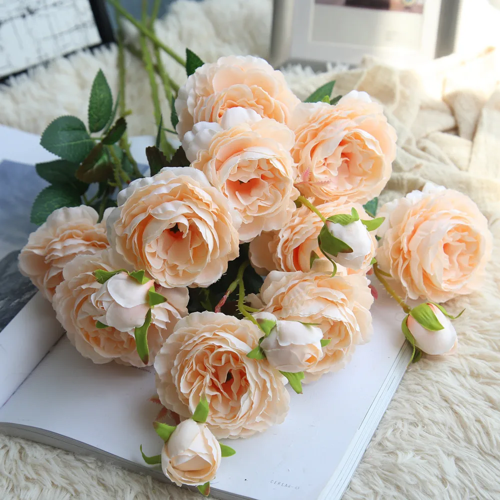 Искусственный Поддельный Западный цветок розы пион Свадебный букет домашний декор Западная Роза Пион искусственный цветок# LR4