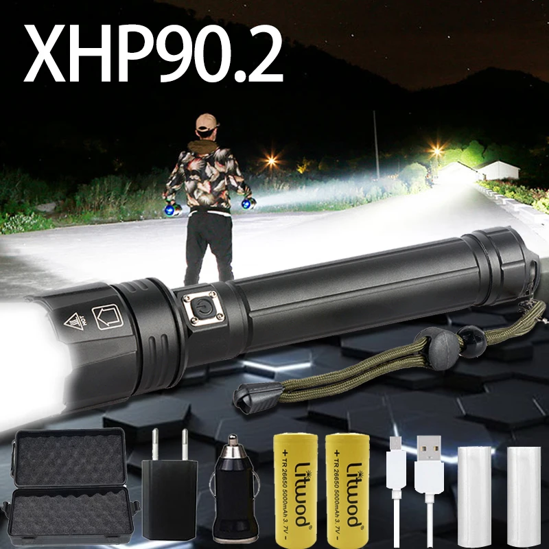 Мощсветильник светодиодный фонарик XHP90 тактический фонарь с зарядкой от USB 3