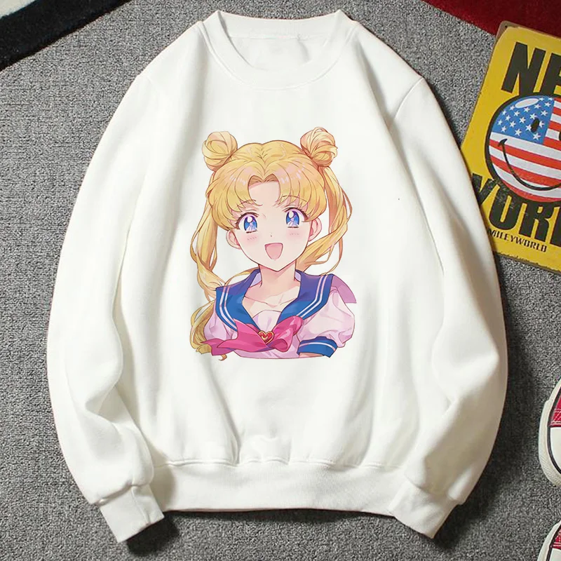 Новая толстовка женская Kawaii Мода плюс размер повседневная одежда Harajuku Мультфильм Ulzzang стиль Сейлор Мун Толстовка забавная половина Толстовка - Цвет: 2869