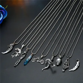 

1PC Punk Rock Vintage Metal Skeleton Dragon Necklace European Women Men Personality Athletes Motorcycle Pendant Necklace N69