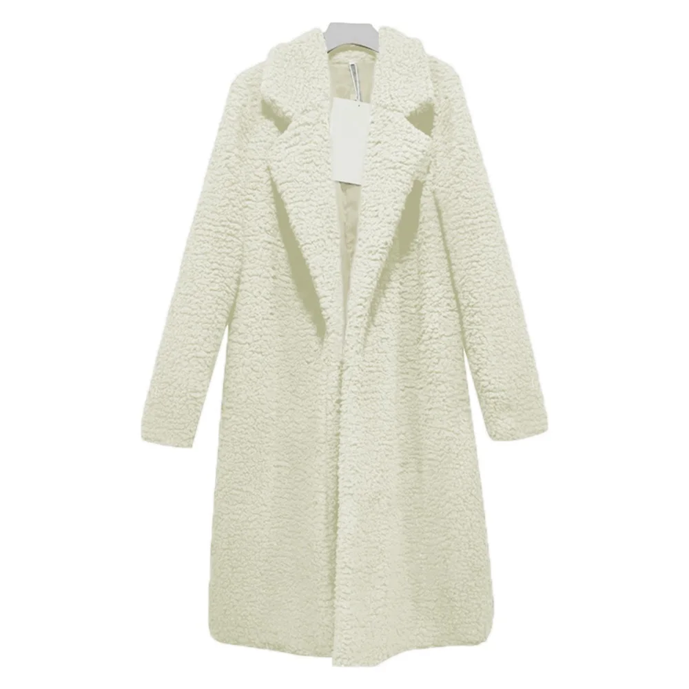 New ladies warm jacket retro lamb fur collar long sleeve thick coat autumn winter street ladies long plush warm cardigan coats - Цвет: Milky white