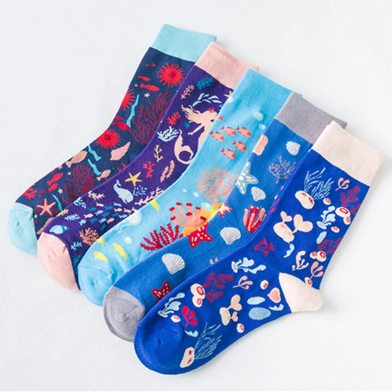 Men and Women Funny Sport Socks Christmas Jacquard Elasticity Combed Cotton Printing Marine Octopus Fancies Running Basketball