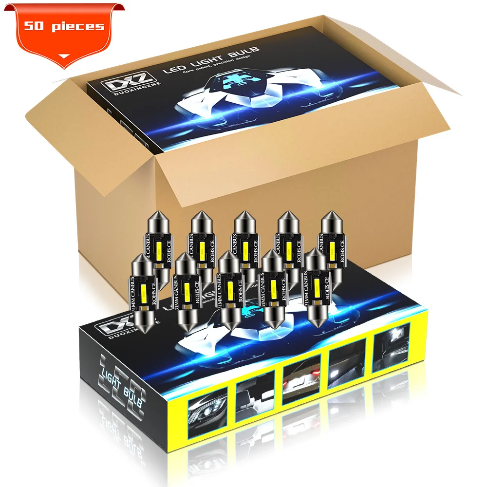 Светодиодсветодиодный лампы DXZ C5W C10W 50 шт. Canbus Festoon 36MM CSP 1860 без ошибок для салона